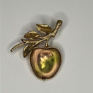 Sarah Coventry vintage gold tone and glass apple brooch.